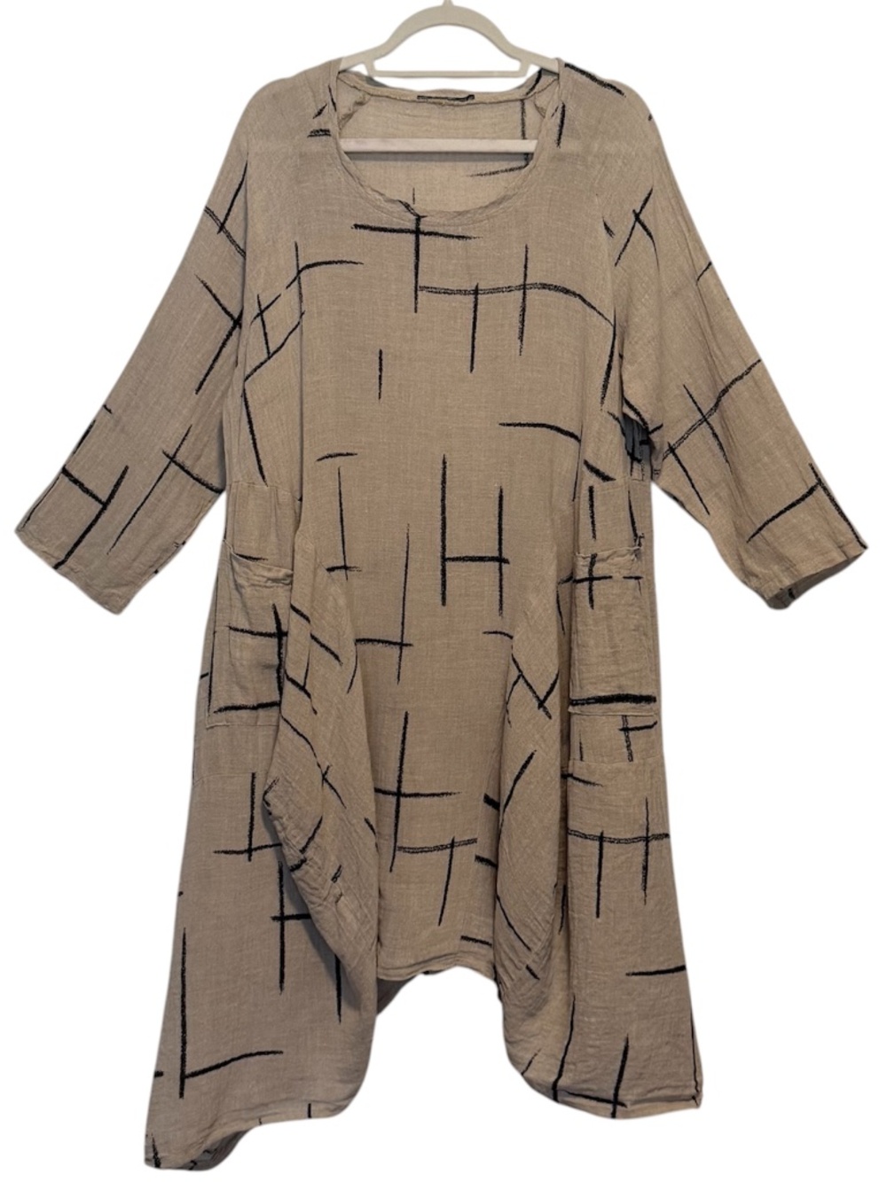 Transparente Black Label Abstract Linen Blend Asymmetrical Tunic Dress Size OS
